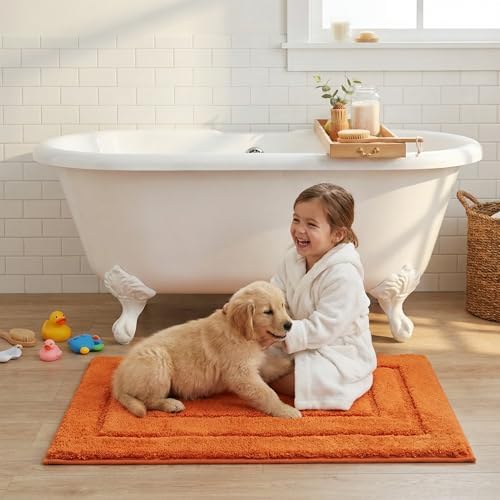 GRANNY SAYS Orange Bathroom Rug 20" x 32", Non-Slip Microfiber Bath Mat - Image 3