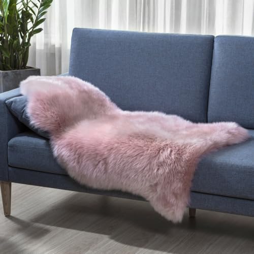Genuine Real NZ Sheepskin Area Rug Fluffy Lambskin Living Room Pink 2x3.2ft by Unknown