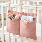 Muslin Cotton Baby Bedside Hanging Storage Bag, 2-Pocket Crib Diaper Caddy - Image 5