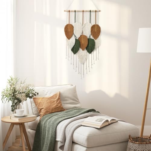 Macrame Wall Hanging Leaves Woven Tapestry Boho Chic Modern Home Decoration - Image 4
