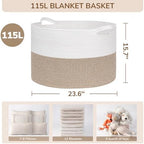 INDRESSME 115L Extra Large Woven Rope Blanket Basket Living Room LightBrown - Image 2