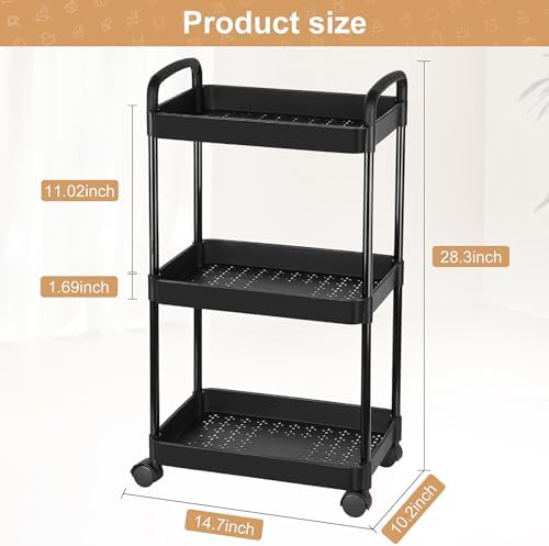 Barydat Baby Diaper Cart 3-Tier Movable Diaper Caddy Organizer Rolling Plastic - Image 2
