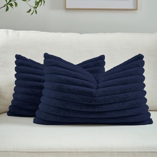 FUTEI Pack of 2 Faux Fur Throw Pillow Covers 12x20 Inch, Dark Navy by FUTEI