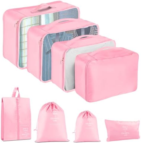 Packing Cubes for Travel- 8 Set Luggage Organizer Bags for Family, Mesh by YEEYAA