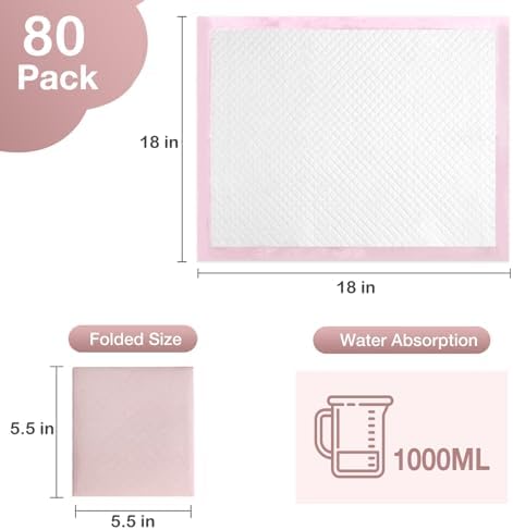 80 Count Disposable Baby Changing Pads, 18”x18” Pink – Super Absorbent - Image 6