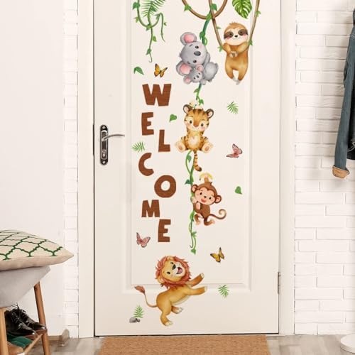 clothmile Watercolor Jungle Animal Wall Decals Welcome Animal Wall Sticker Lion - Image 4