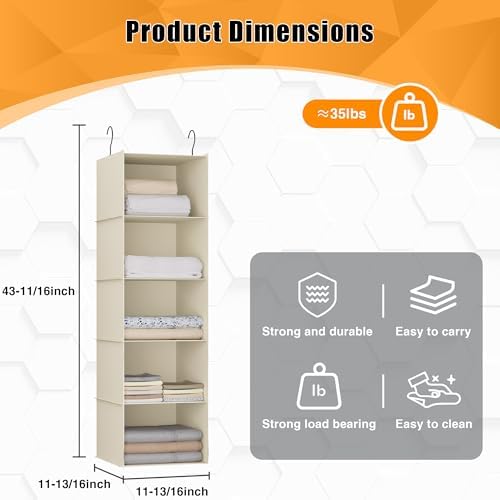 Hanging Closet Organizer 5-Shelf, Oxford Fabric Wardrobe Storage - Image 3