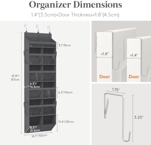 Lifewit 1 Pack Over the Door Organizer 12 Section Hanging Storage Dark Gray - Image 2