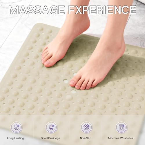 Anti-Slip Bathtub Shower Mat 21×21 Inch Opaque Khaki - Image 4