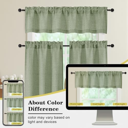 Sage Green Valances for Windows, Light Filtering Faux Linen Textured Small - Image 7
