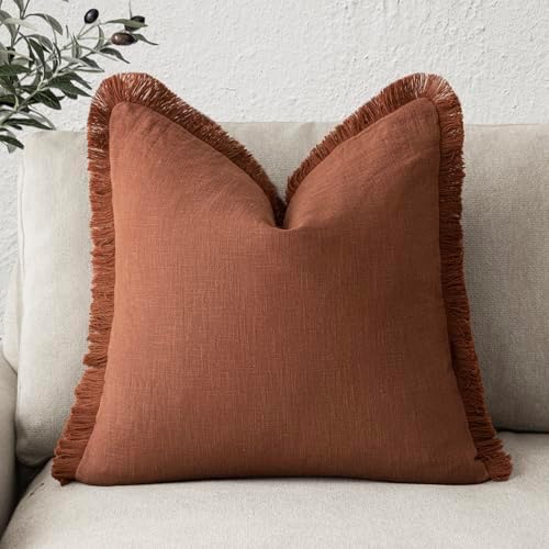 Foindtower Decorative Linen Fringe Throw Pillow Covers Boho Farmhouse Cushion by Foindtower