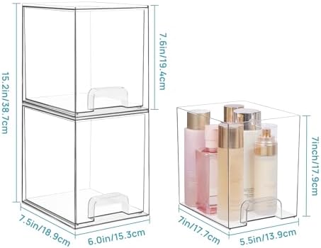 Vtopmart Clear Stackable Storage Drawers, 2 Pack Tall Plastic Organizers - Image 3