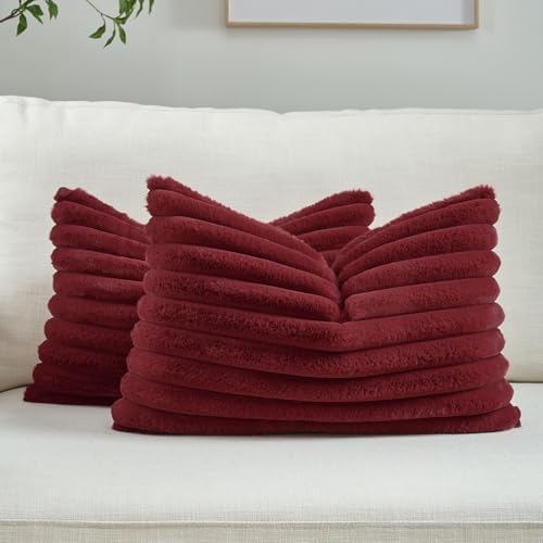 FUTEI Pack of 2 Faux Fur Throw Pillow Covers 12x20 Inch by FUTEI