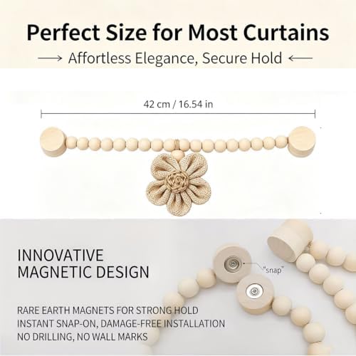 2 Pieces Wooden Beaded Curtain Tiebacks, Tassel Curtain Buckles Magnetic - Image 2