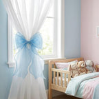 2 Pack French Lace Bow Curtain Tiebacks, Light Blue - Image 5