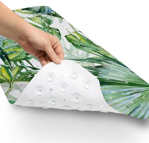 Green Bathtub Mat Non Slip, 40x16 inch Bath and Shower Safety Mats, Watercolor - Image 2