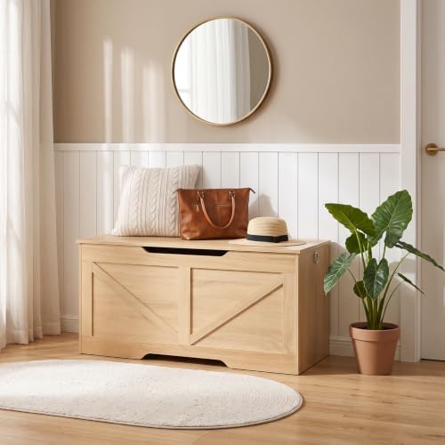 HOOBRO Storage Bench, 39.4” Retro Wooden Storage Chest - Image 4