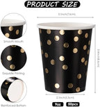 WRAPAHOLIC 50 Pcs Black Gold Dot Paper Cups - 9 oz Black and Gold Foil Dots - Image 2
