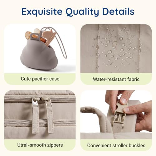 mommore Diaper Bag Backpack, Baby Bag, Diaper Backpack, Checkered Khaki - Image 6