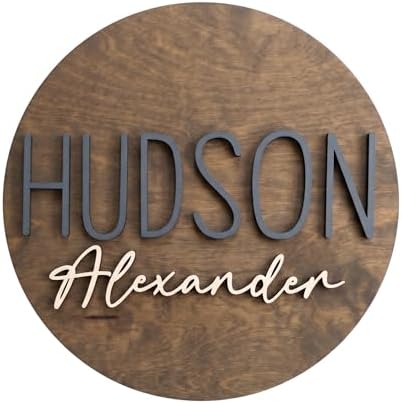 Custom Round Nursery Name Sign, Personalized 3D Baby Name Announcement Sign by Obsidian+Home+Creations