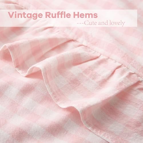 2 Pack Blush White Gingham Ruffle Standard Pillow Shams 20"x26" - Image 5