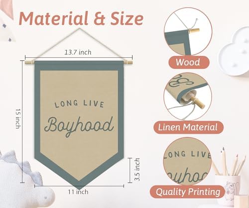 Boys Room Decor, Long Live Boyhood Linen Canvas Banner, Boy Nursery Wall - Image 4