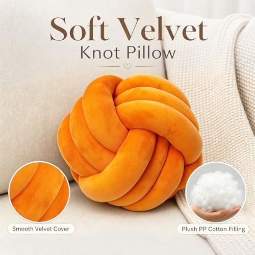 Petrella Orange Knot Pillow Ball, 8 Inch Round Decorative Pillow - Image 2
