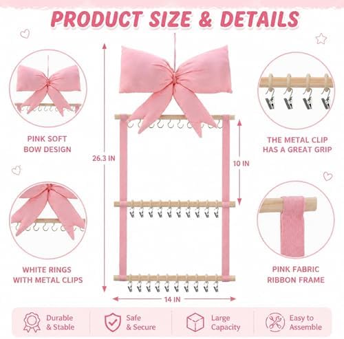 Sliner Pink Bow Baby Organizer for Girls, 3 Tier Bibs Pacifier Holder - Image 3