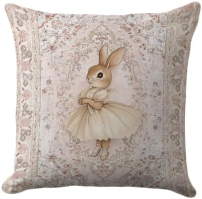 Bunny Pillow Cover 18x18, Floral Ballet Rabbit Girls Room Decor by Unknown