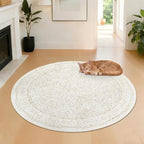 Round Rugs 4ft Vintage Floral Small Circle Rug, Washable Non Slip Soft Low Pile - Image 4