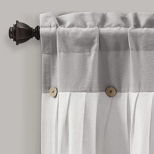 Lush Decor Linen Button Farmhouse Valance Curtians 84"W x 18"L Gray & Off White - Image 2
