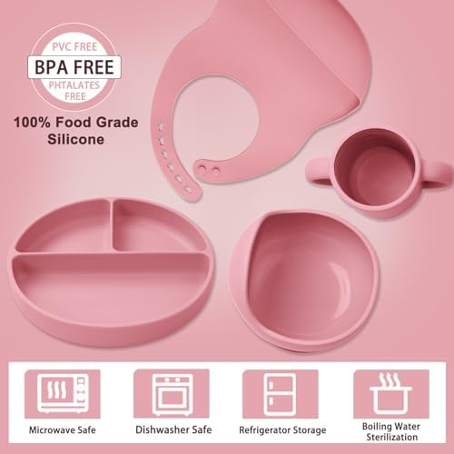 Silicone Baby Feeding Set 14 Pcs, Baby Led Weaning Set, Deep Red - Image 3