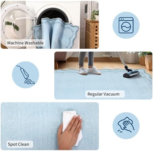 GarveeHome Scalloped Entryway Rug 2x3 Blue Washable Front Door Entry Rug - Image 6
