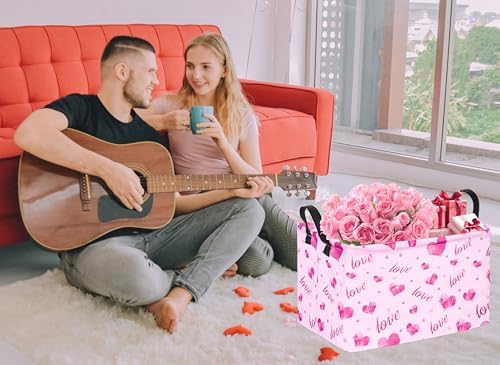 Rec Heart Print Box Hamper Storage Basket Collapsible Organizer Bin Gift Shelf - Image 5