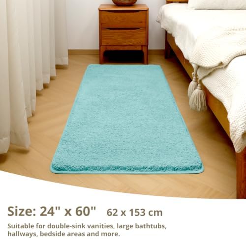 Polyester Bathroom Runner Rug 24"x60" Aqua Haze, Soft Bath Mat - Image 2