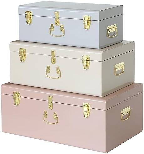 Vixdonos Decorative Box Set of 3 Metal Trunks Chest by Vixdonos