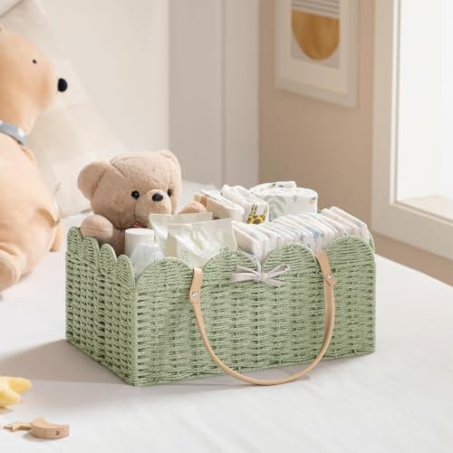 HBlife Large Baby Diaper Caddy, Paper Rope Scalloped Storage Baskets Nursery Bin - Image 2