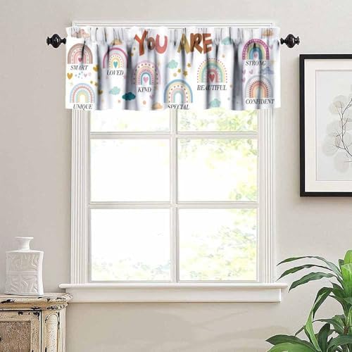 Rainbow Valances Curtain Quotes Inspirational Positive Colorful Pattern Window - Image 5