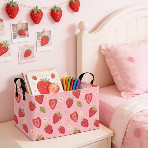 Rectangular Collapsible Storage Basket Toy Organizer Flower Strawberry - Image 5
