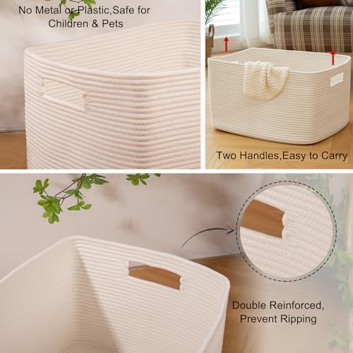 OIAHOMY 96L XXXLarge Blanket Basket Woven Cotton Rope Storage Basket White - Image 4