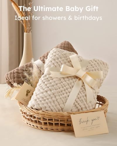 Yoofoss Hooded Baby Bath Towels 2 Pack 100% Muslin Organic Cotton - Image 4