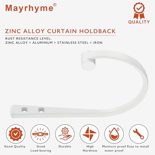 Curtain Holdbacks 2Pcs, Matte White Barrel Zinc Alloy Curtain Tiebacks - Image 3