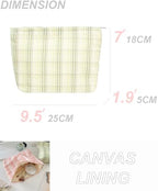 Flat Makeup Bag for Women, Zipper Cosmetic Pouch for Purse, Plaid Green - Image 4