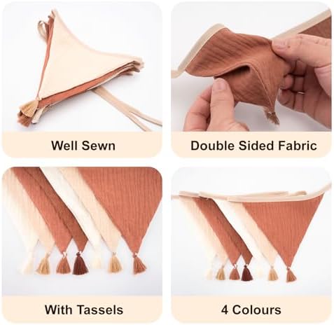 G2PLUS Cotton Fabric Bunting Banner, 9Ft Khaki Triangle Pennant Banner Flag - Image 3