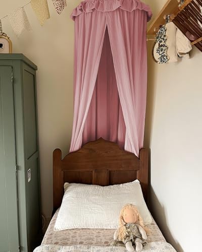 ZEAK Kids Bed Canopy with Ruffles Cotton Hanging Tent Frills Curtain Net - Image 4