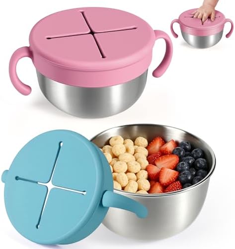 Snack Cups, 2 Pack Stainless Steel Toddler Snack Containers, Spill-Proof by URMYWO