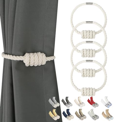 BEL AVENIR Magnetic Cotton Curtain Tiebacks 4 Pack Hand-Woven Curtain Ties by BELAVENIR