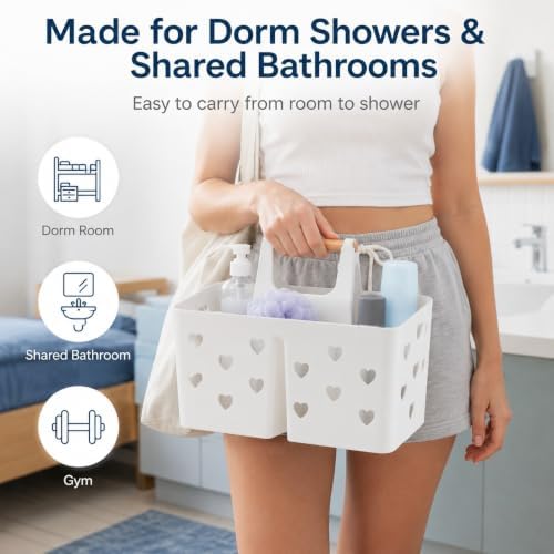 White Portable Shower Caddy, Plastic Basket Organizer - Image 6