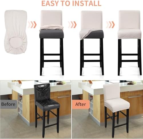 Fuloon Waterproof Barstool Covers Chair Slipcovers, Pale Beige, 4 Pack - Image 6