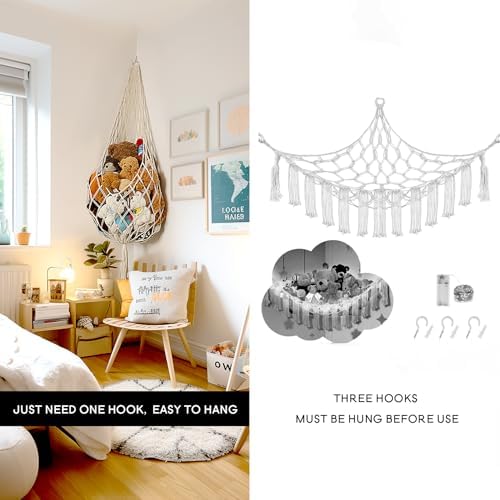 Amdermi Stuffed Animal Hammock Corner, Boho Macrame Plush Toy Storage Net - Image 4
